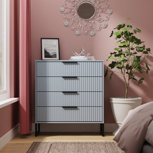 Fluted Chest of Drawers Light Blue 4 Drawers 93cm