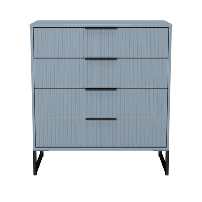 Fluted Chest of Drawers Light Blue 4 Drawers 93cm
