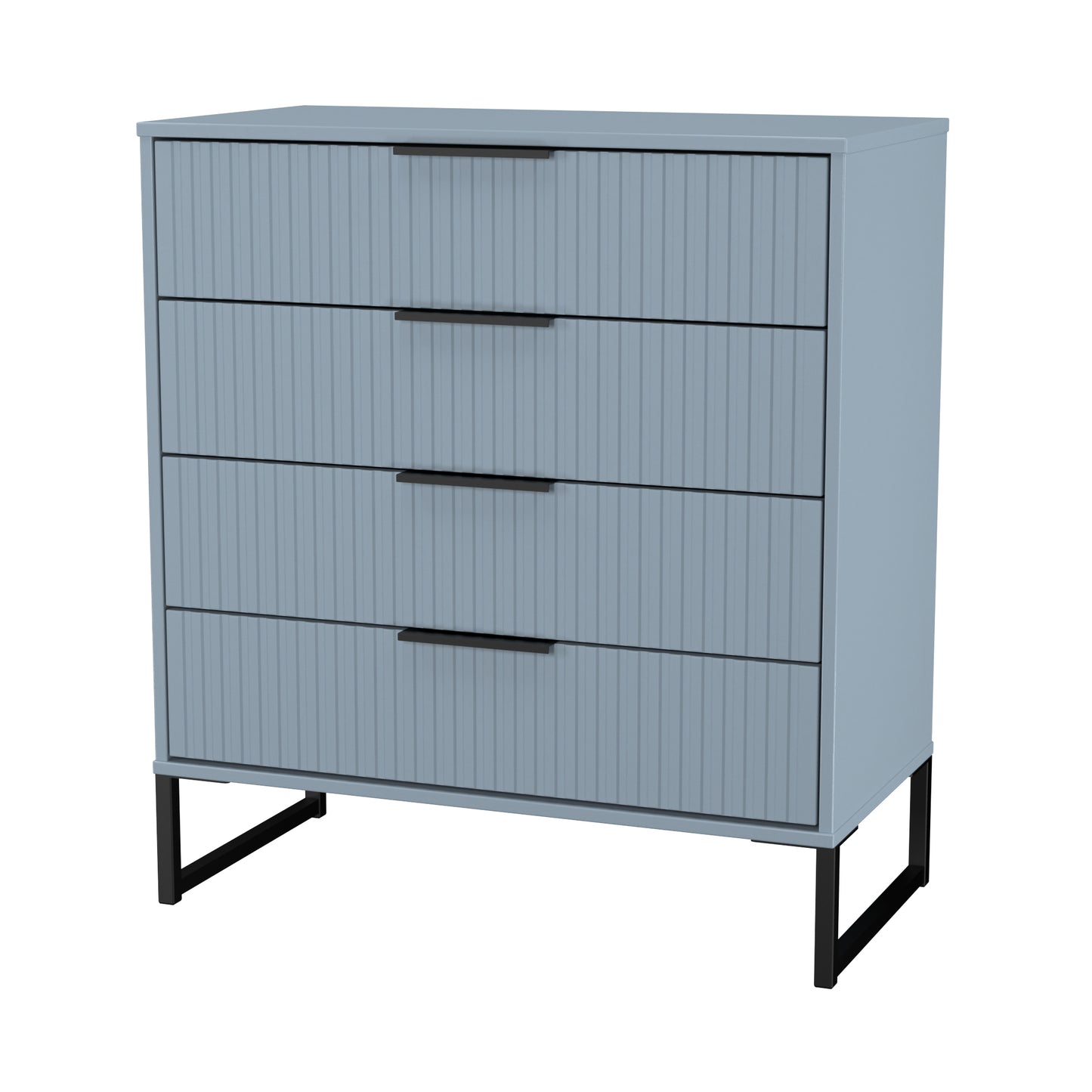 Fluted Chest of Drawers Light Blue 4 Drawers 93cm