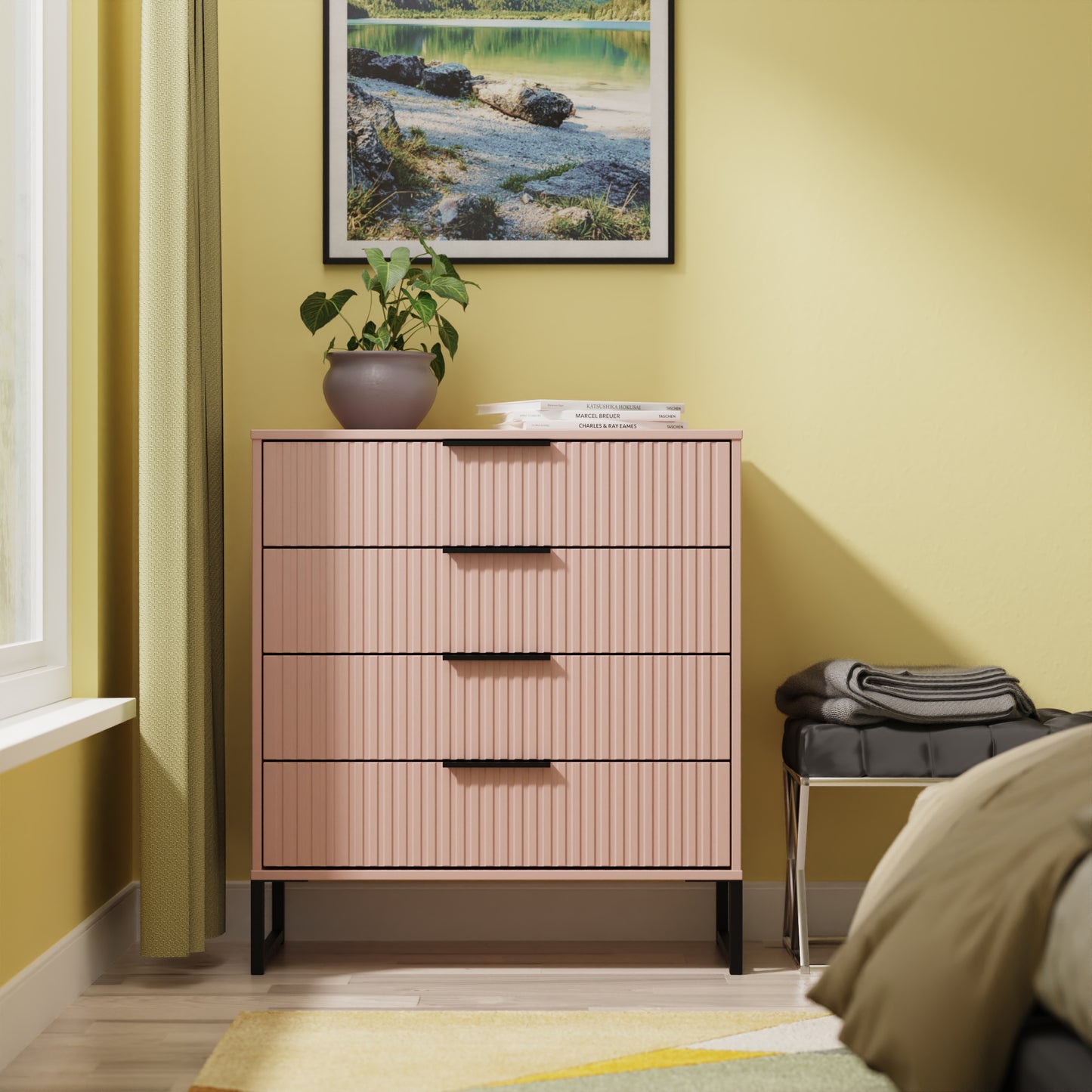Fluted Chest of Drawers Pink 4 Drawers 93cm