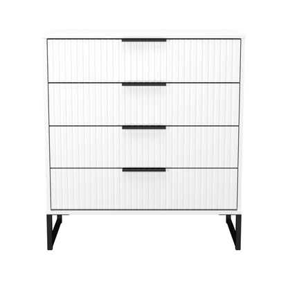 Fluted Chest of Drawers White 4 Drawers 93cm