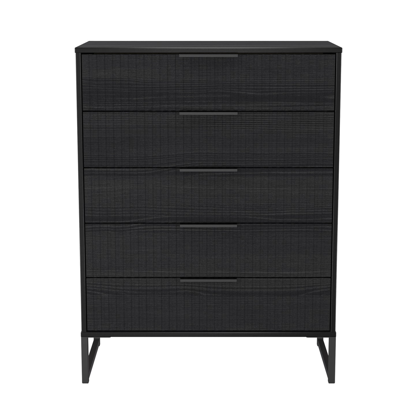 Fluted Tall Chest of Drawers Black 5 Drawers 109cm