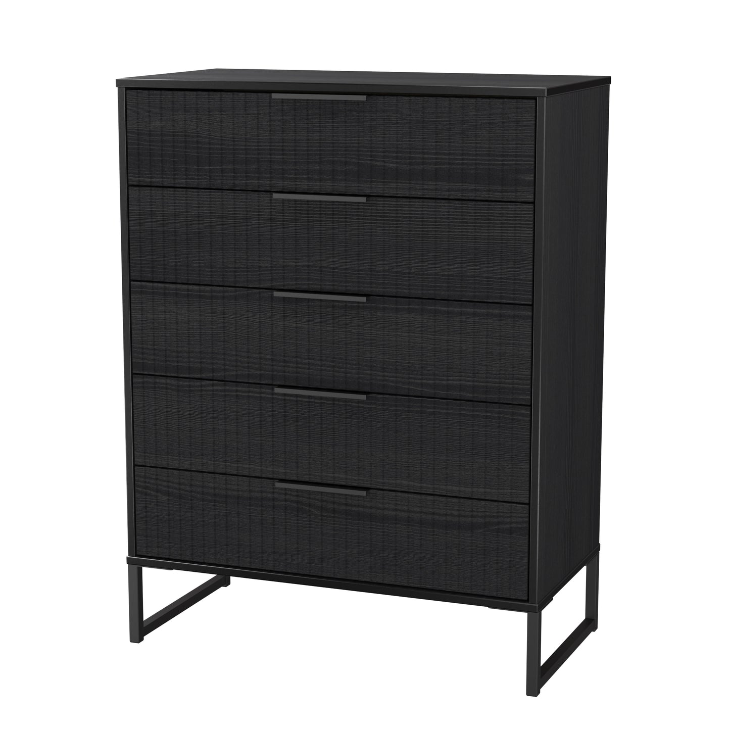 Fluted Tall Chest of Drawers Black 5 Drawers 109cm
