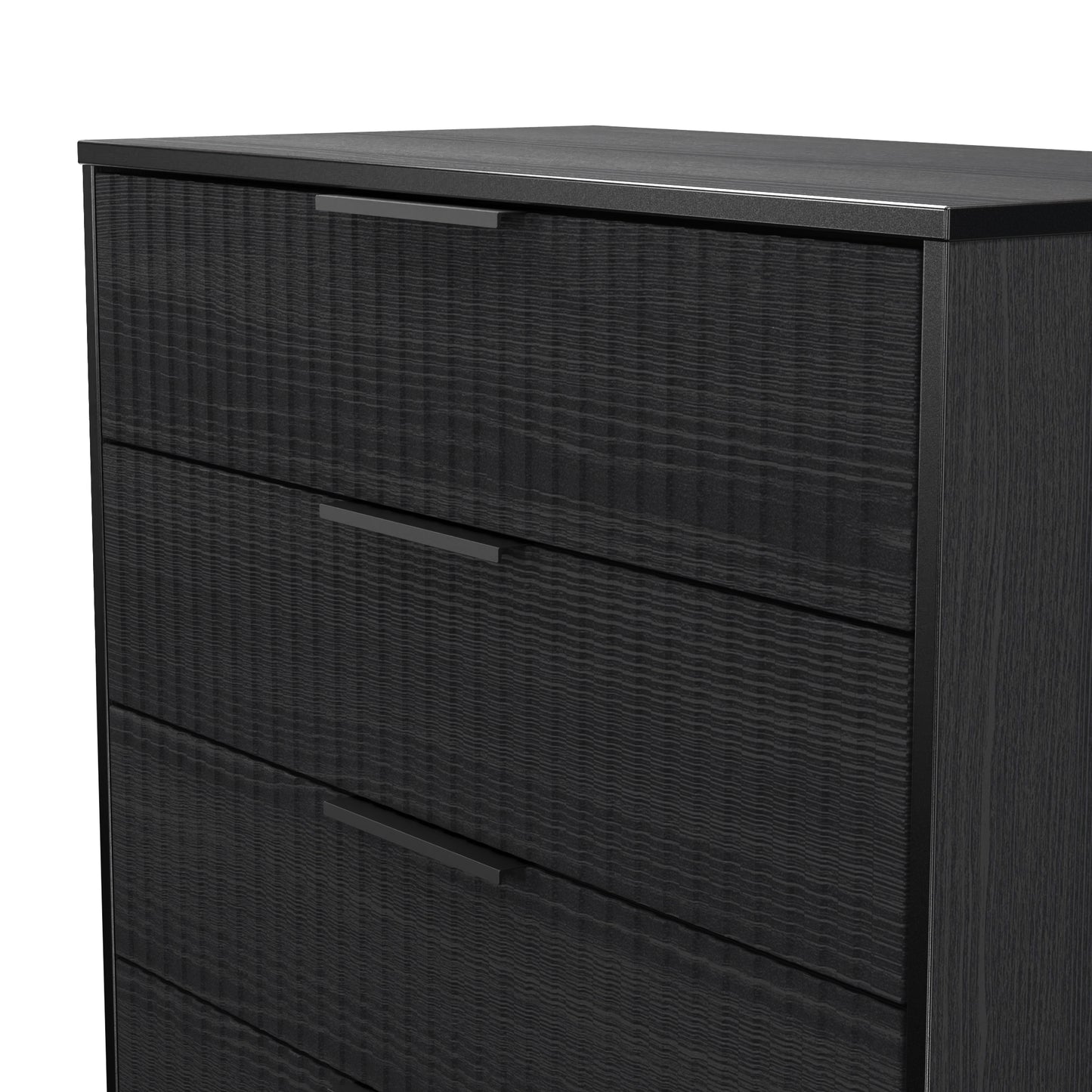 Fluted Tall Chest of Drawers Black 5 Drawers 109cm
