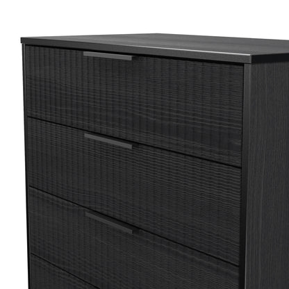 Fluted Tall Chest of Drawers Black 5 Drawers 109cm