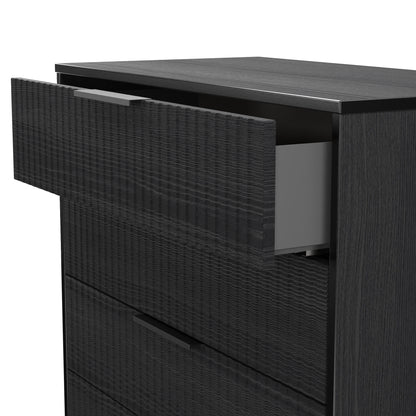 Fluted Tall Chest of Drawers Black 5 Drawers 109cm