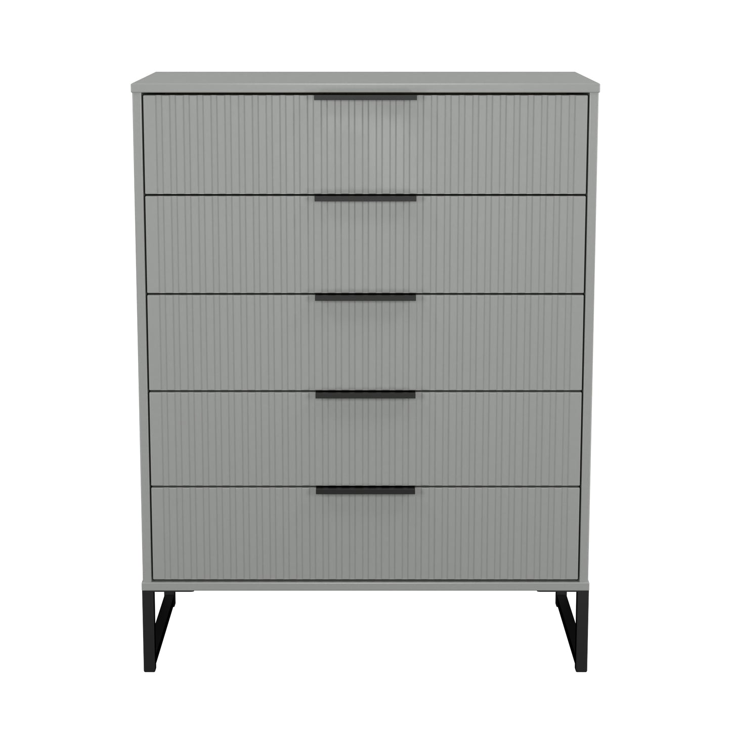 Fluted Tall Chest of Drawers Grey 5 Drawers 109cm