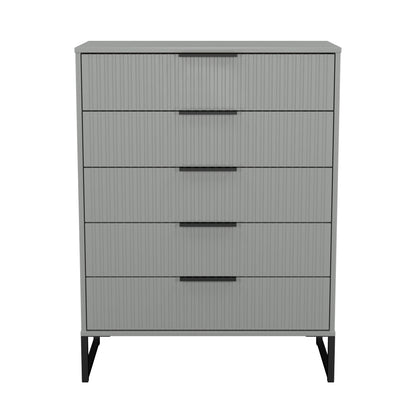 Fluted Tall Chest of Drawers Grey 5 Drawers 109cm