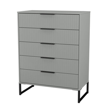 Fluted Tall Chest of Drawers Grey 5 Drawers 109cm