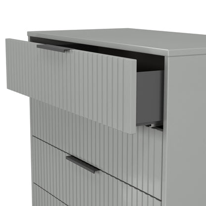 Fluted Tall Chest of Drawers Grey 5 Drawers 109cm