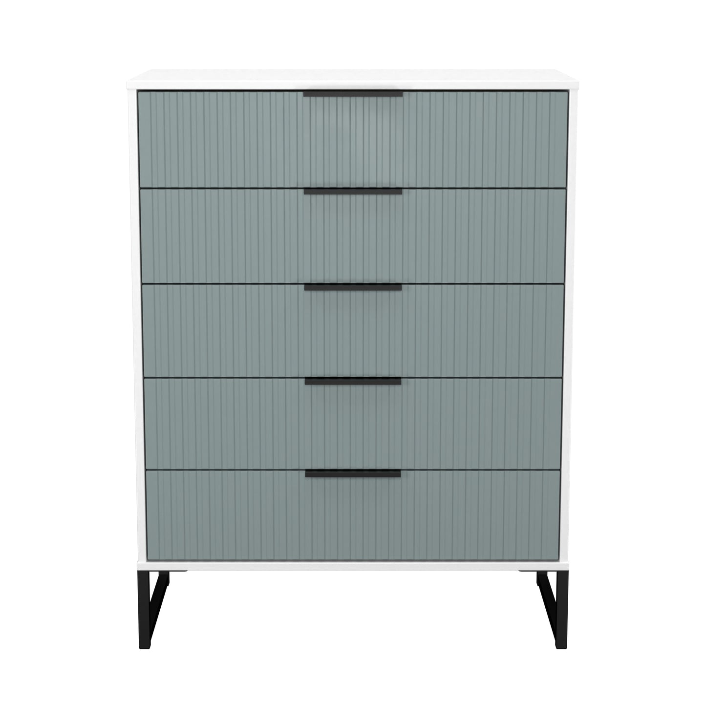 Fluted Tall Chest of Drawers Teal & White 5 Drawers 109cm