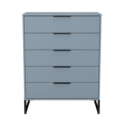 Fluted Tall Chest of Drawers Light Blue 5 Drawers 109cm