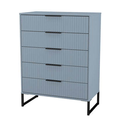 Fluted Tall Chest of Drawers Light Blue 5 Drawers 109cm