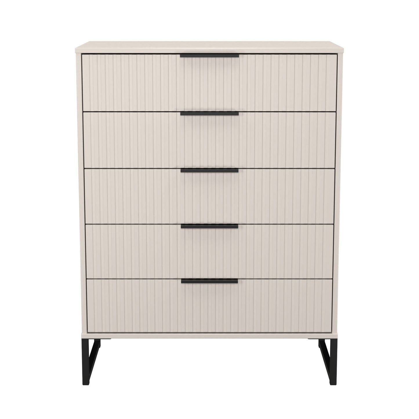 Fluted Tall Chest of Drawers Off-White 5 Drawers 109cm