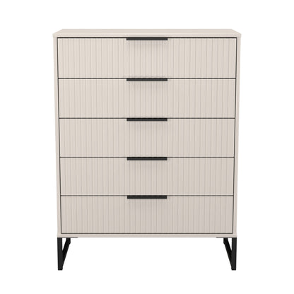 Fluted Tall Chest of Drawers Off-White 5 Drawers 109cm