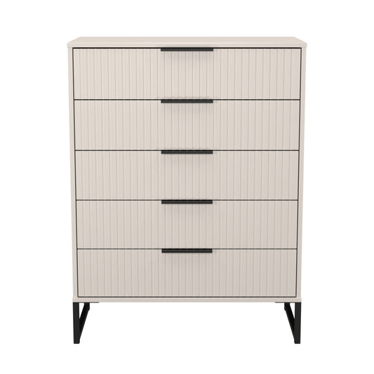 Fluted Tall Chest of Drawers Off-White 5 Drawers 109cm