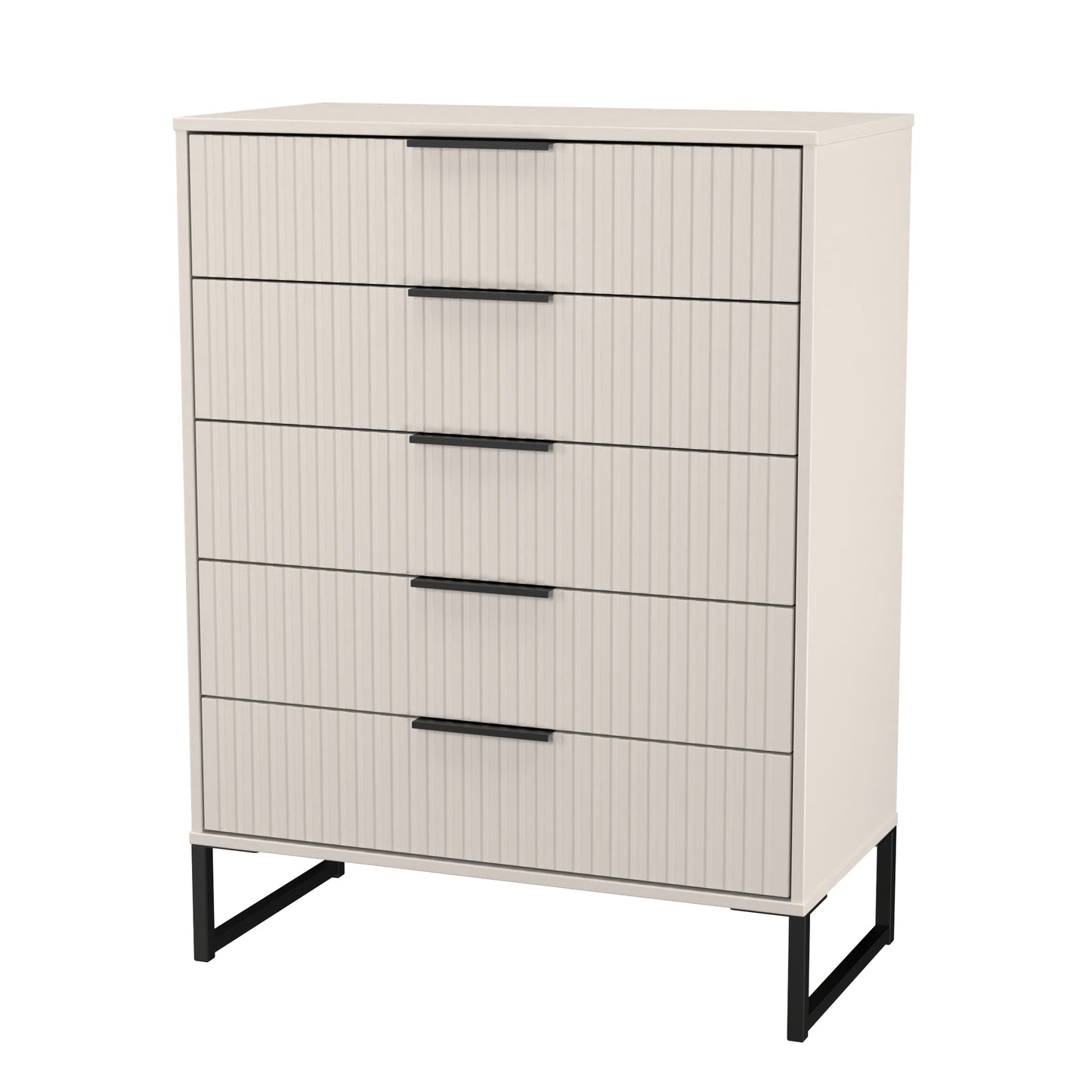Fluted Tall Chest of Drawers Off-White 5 Drawers 109cm