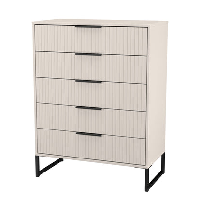 Fluted Tall Chest of Drawers Off-White 5 Drawers 109cm