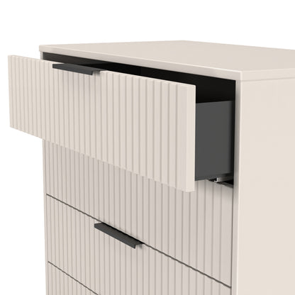 Fluted Tall Chest of Drawers Off-White 5 Drawers 109cm