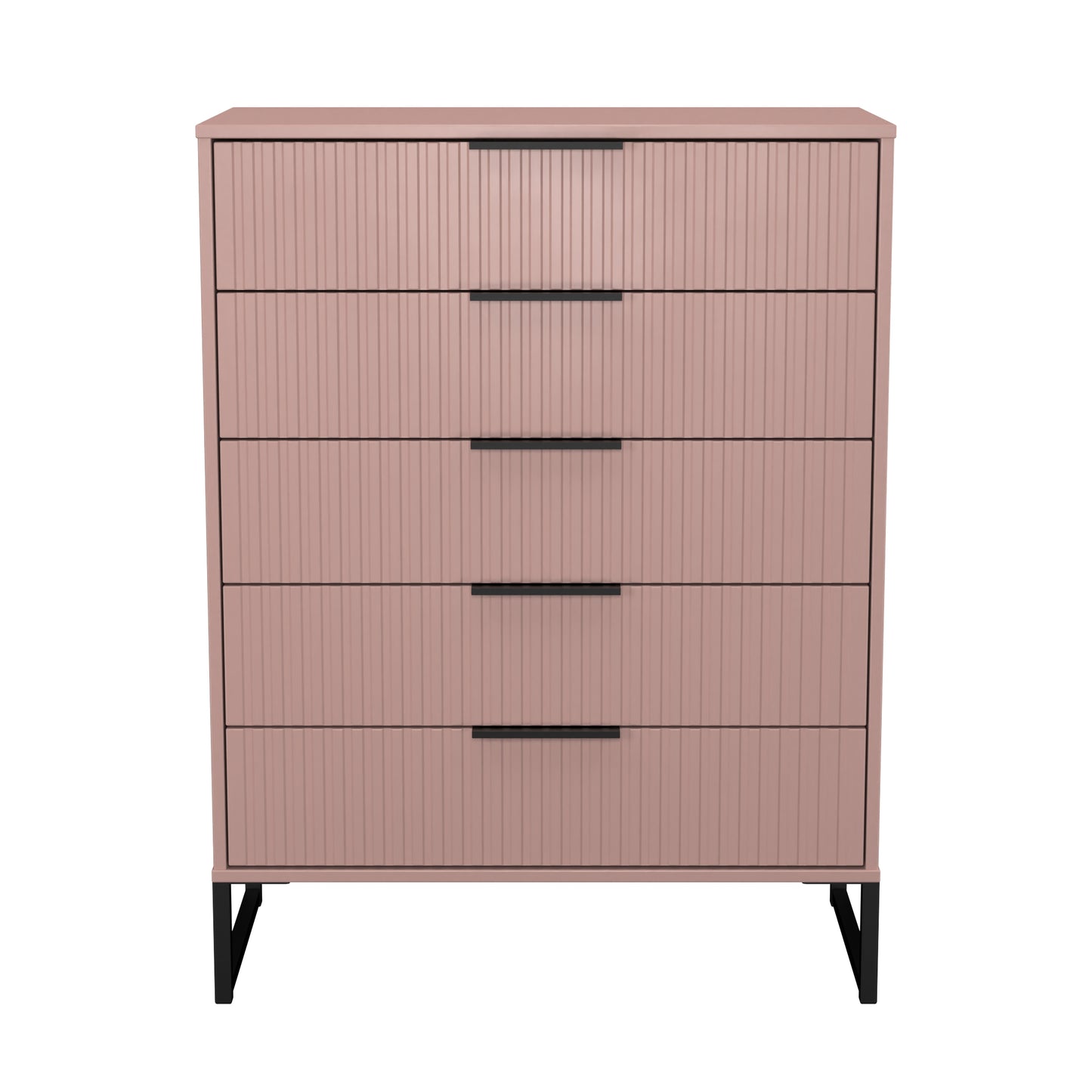 Fluted Tall Chest of Drawers Pink 5 Drawers 109cm
