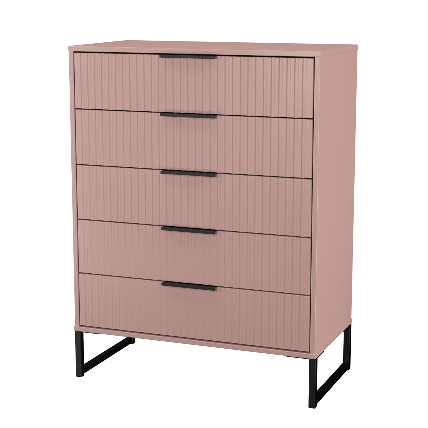 Fluted Tall Chest of Drawers Pink 5 Drawers 109cm