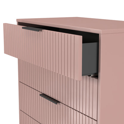 Fluted Tall Chest of Drawers Pink 5 Drawers 109cm