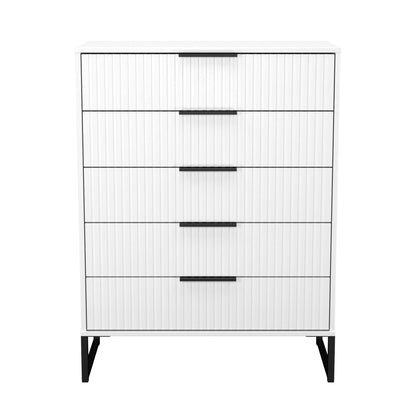 Fluted Tall Chest of Drawers White 5 Drawers 109cm