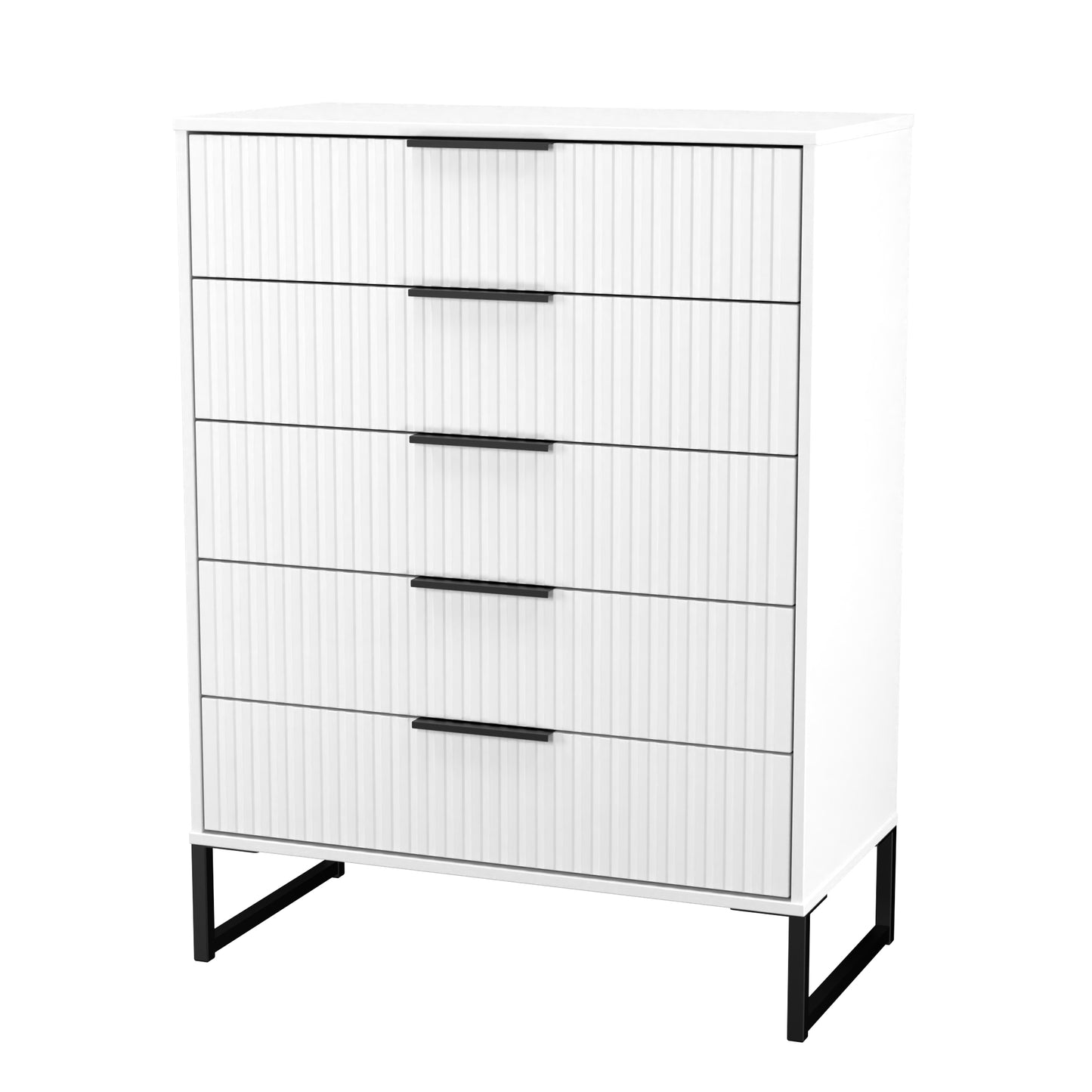 Fluted Tall Chest of Drawers White 5 Drawers 109cm