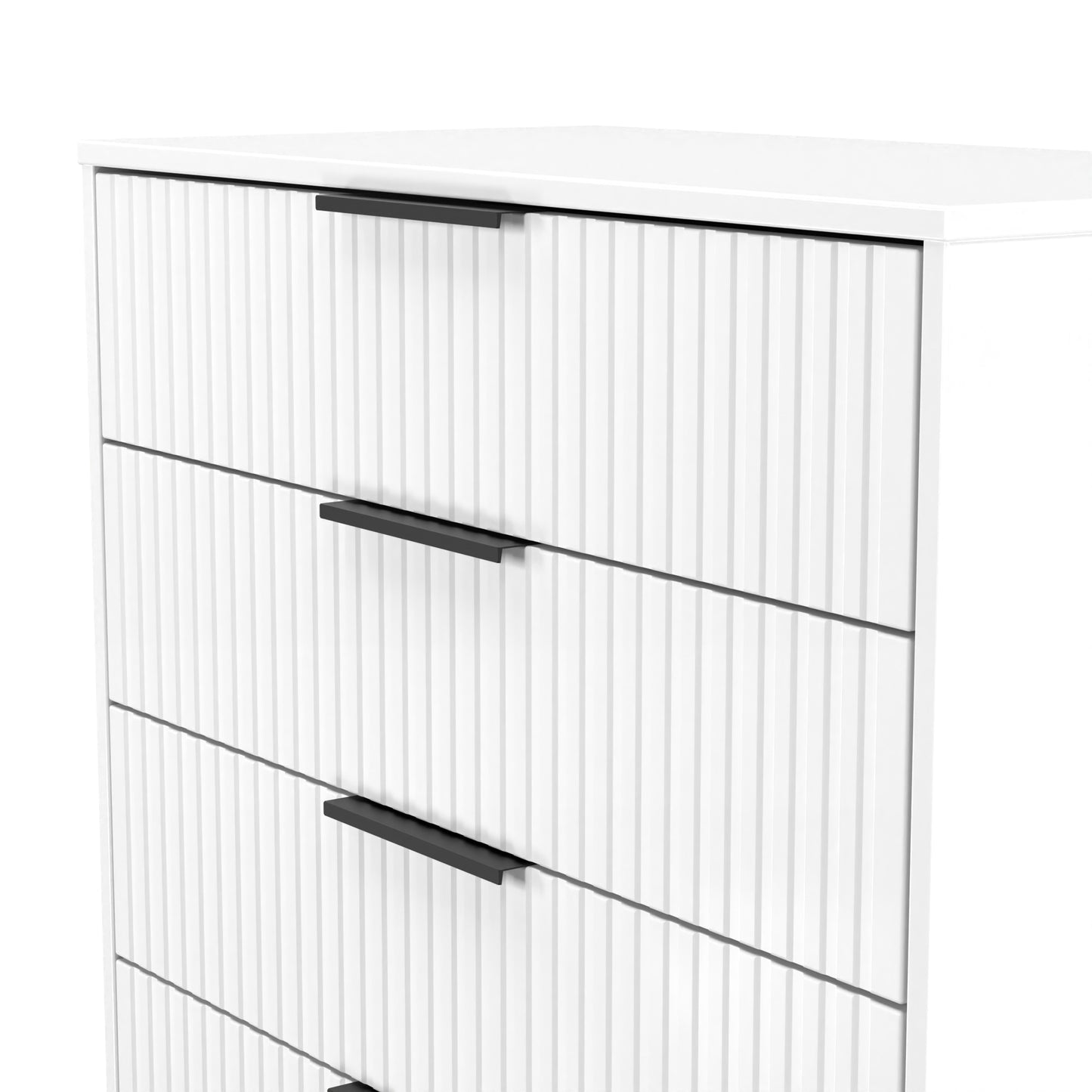 Fluted Tall Chest of Drawers White 5 Drawers 109cm