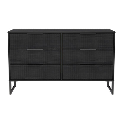 Fluted Large Chest of Drawers Black 6 Drawers 115cm