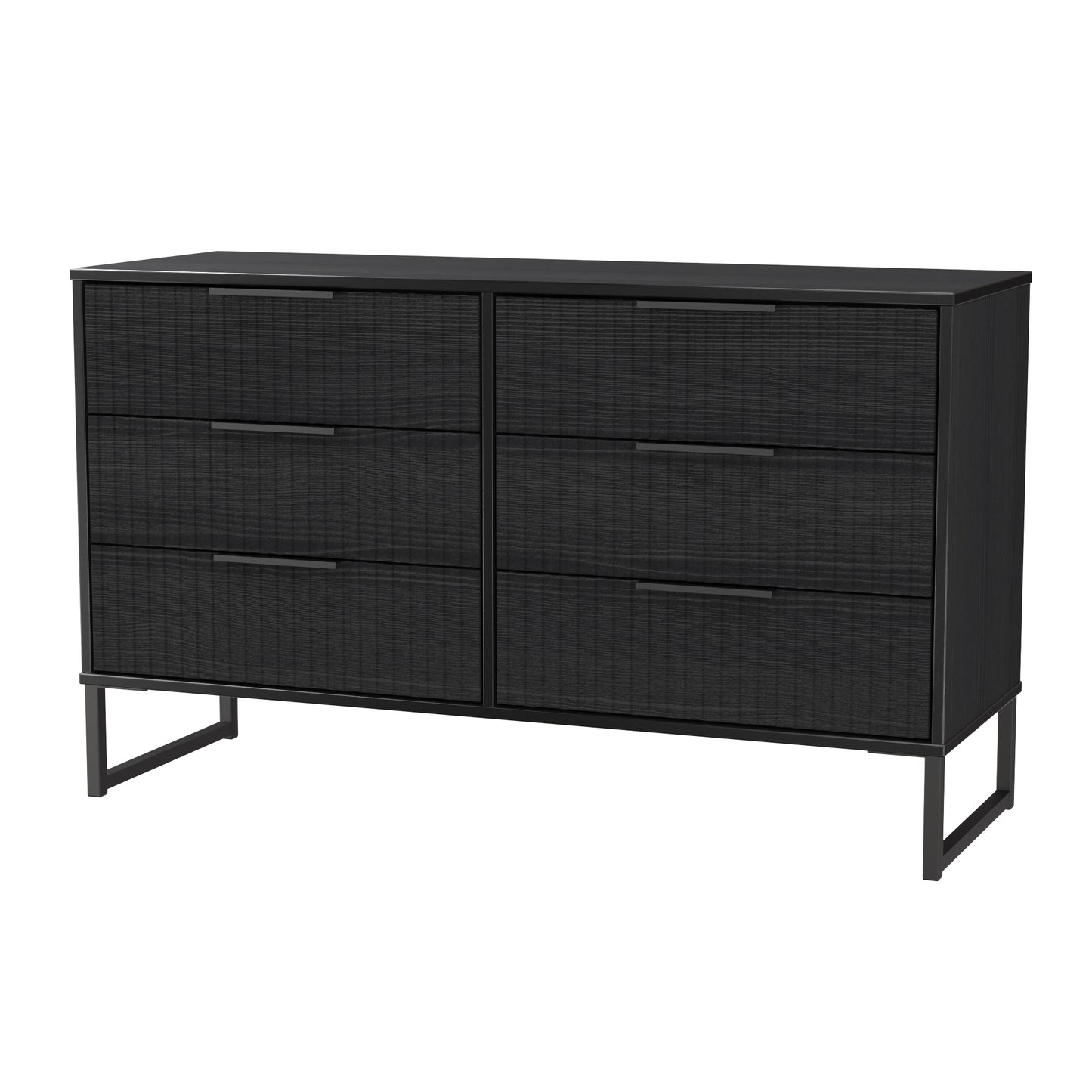 Fluted Large Chest of Drawers Black 6 Drawers 115cm