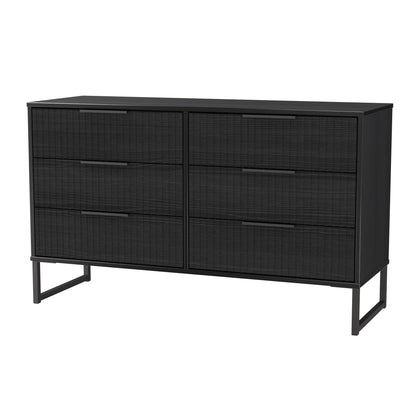 Fluted Large Chest of Drawers Black 6 Drawers 115cm