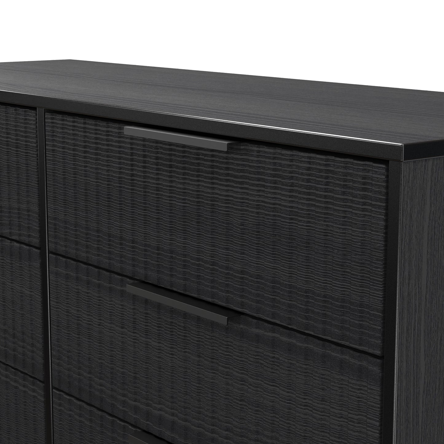 Fluted Large Chest of Drawers Black 6 Drawers 115cm