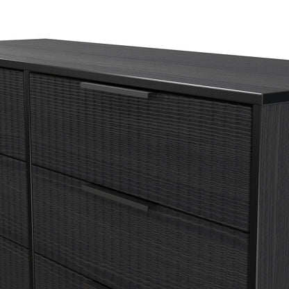 Fluted Large Chest of Drawers Black 6 Drawers 115cm