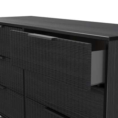 Fluted Large Chest of Drawers Black 6 Drawers 115cm