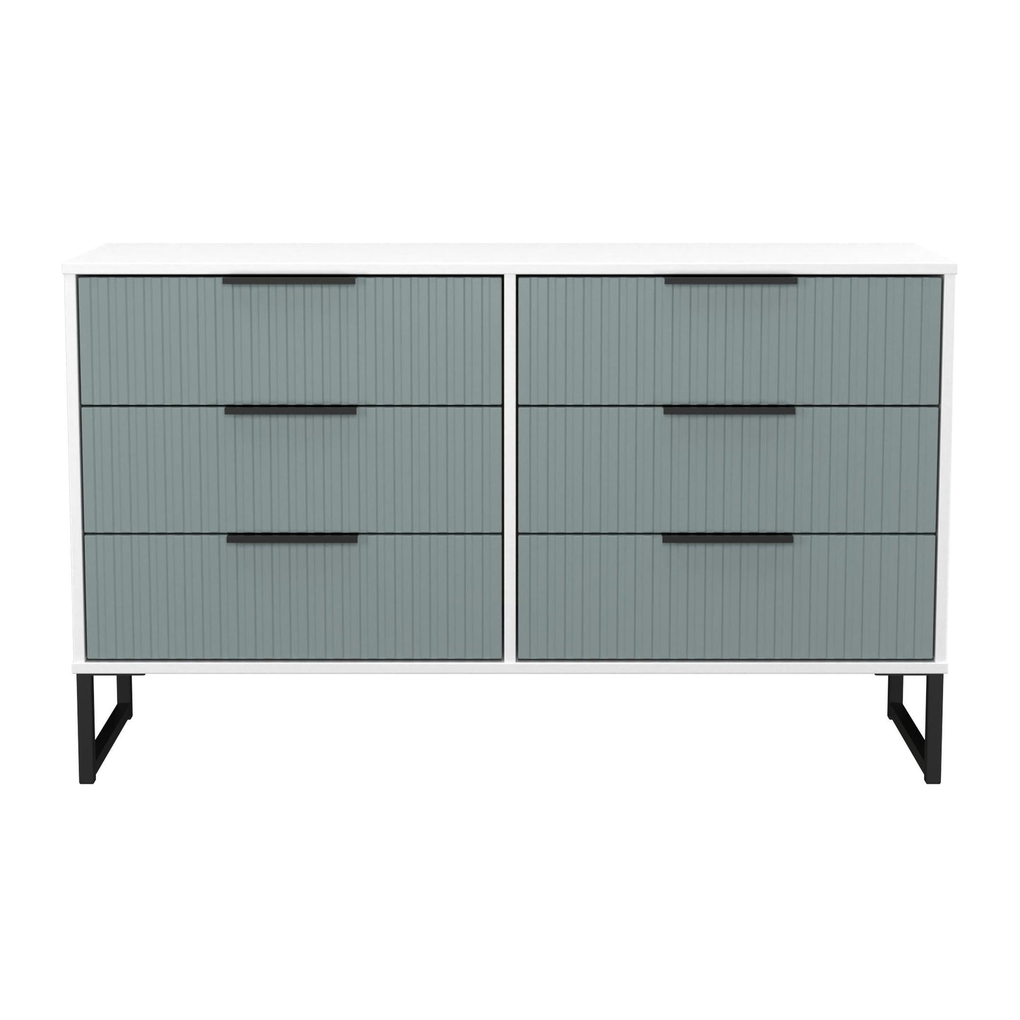Fluted Large Chest of Drawers Teal & White 6 Drawers 115cm