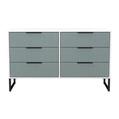Fluted Large Chest of Drawers Teal & White 6 Drawers 115cm