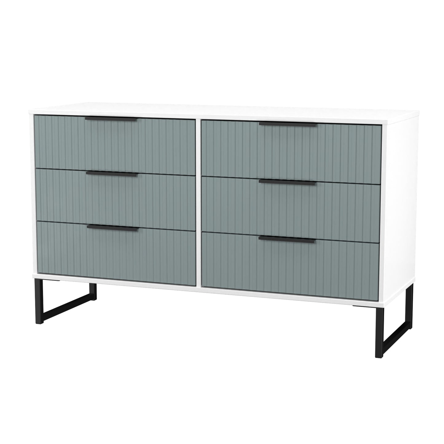 Fluted Large Chest of Drawers Teal & White 6 Drawers 115cm