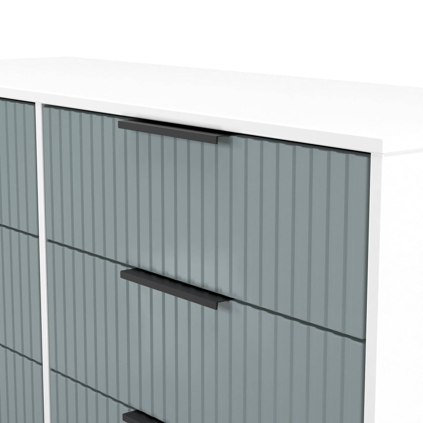 Fluted Large Chest of Drawers Teal & White 6 Drawers 115cm