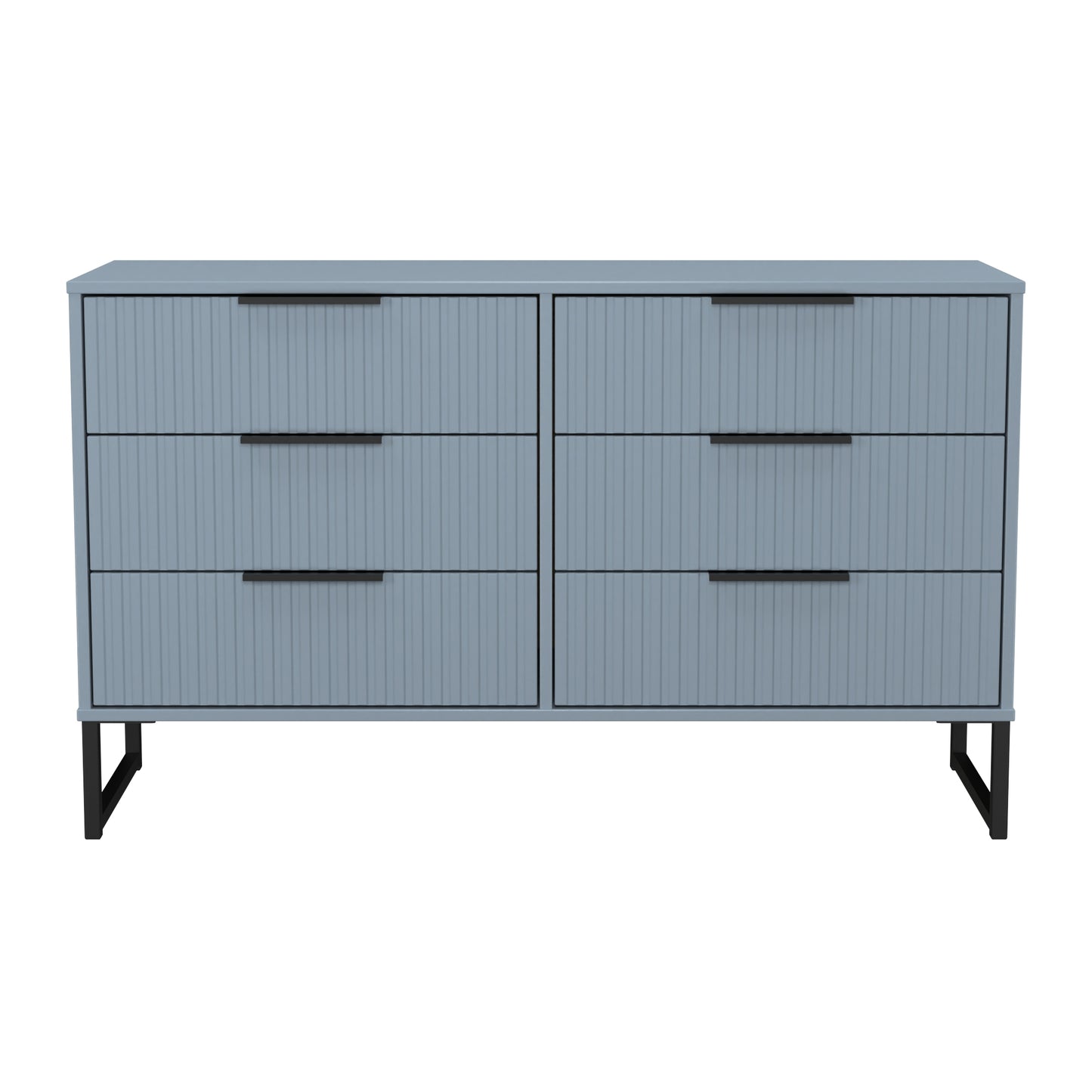 Fluted Large Chest of Drawers Light Blue 6 Drawers 115cm
