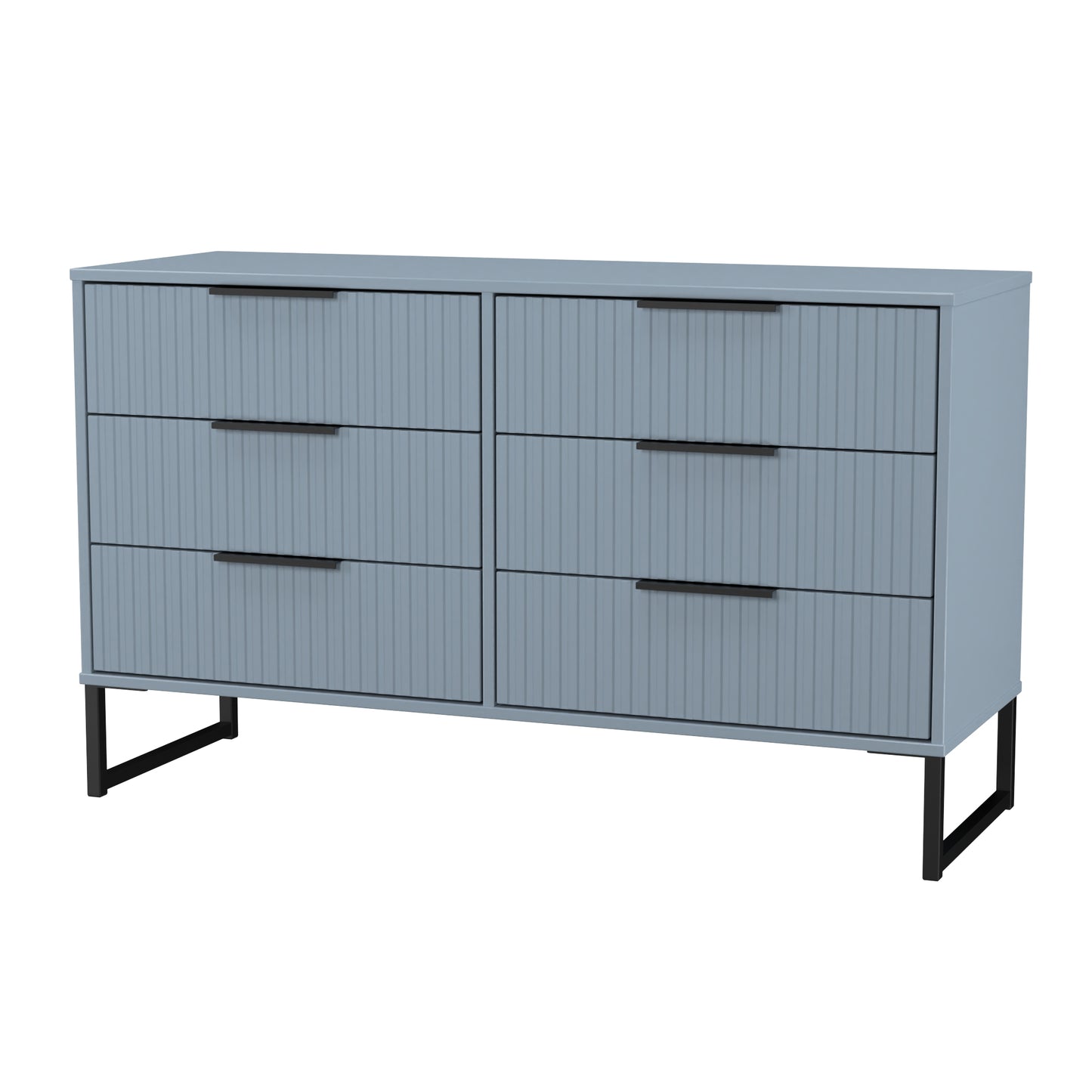 Fluted Large Chest of Drawers Light Blue 6 Drawers 115cm