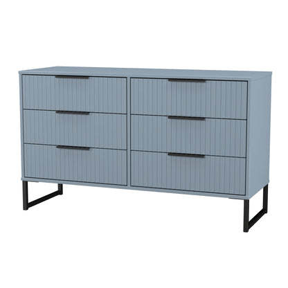 Fluted Large Chest of Drawers Light Blue 6 Drawers 115cm