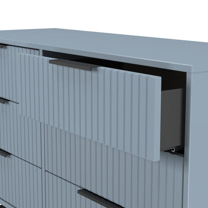 Fluted Large Chest of Drawers Light Blue 6 Drawers 115cm
