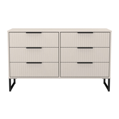 Fluted Large Chest of Drawers Off-White 6 Drawers 115cm