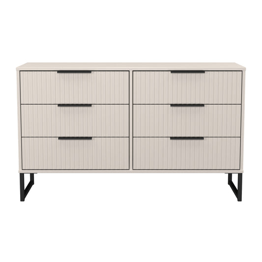 Fluted Large Chest of Drawers Off-White 6 Drawers 115cm