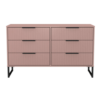 Fluted Large Chest of Drawers Pink 6 Drawers 115cm