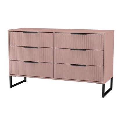 Fluted Large Chest of Drawers Pink 6 Drawers 115cm