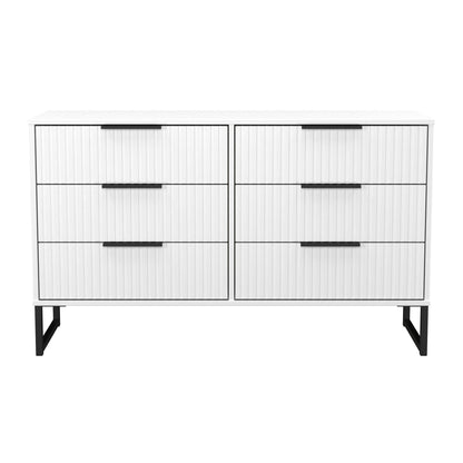 Fluted Large Chest of Drawers White 6 Drawers 115cm