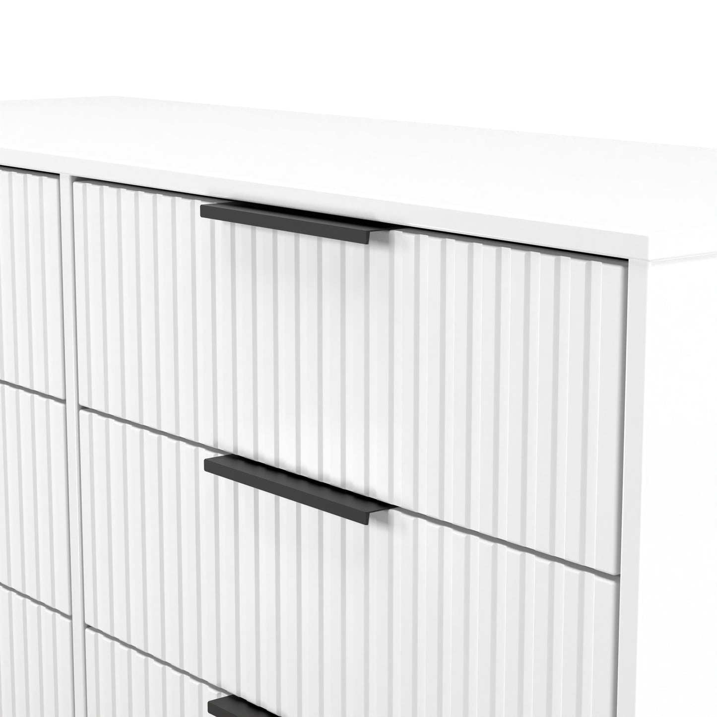 Fluted Large Chest of Drawers White 6 Drawers 115cm