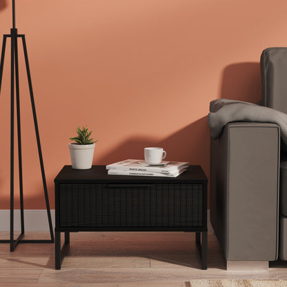 Fluted Side Table Black 1 Drawer 58cm